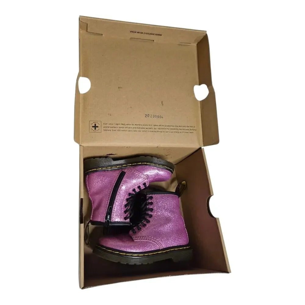 Brand new Dr. Martens Kids Pink Glitter Lace-Up Combat Boots